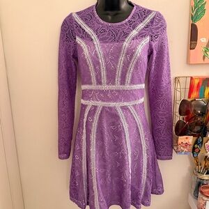 Bardot Purple Lace Fit & Flare Dress with White Trim